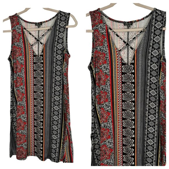 Lily Rose Ladies Sleeveless V Neck Swing Abstract, Vibrant Style Dress Size XS - Picture 1 of 9